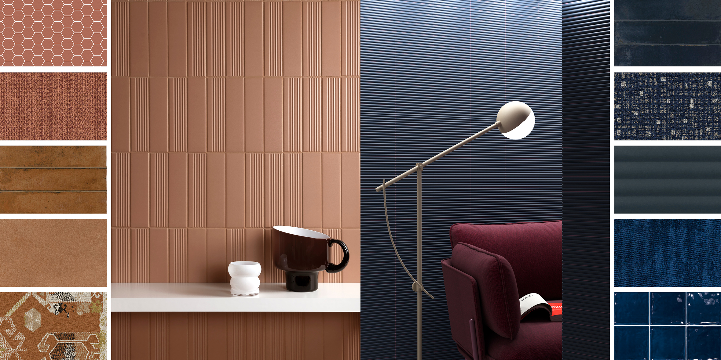 Kollaasi 3: terrakotta sininen