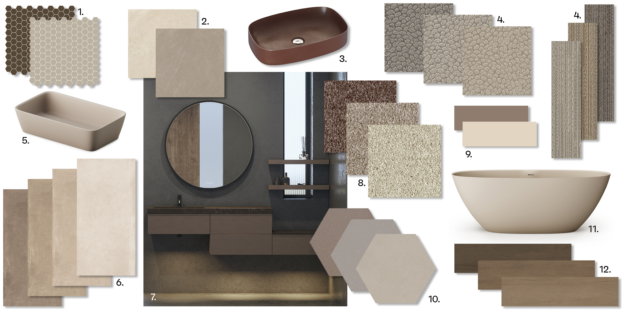 Kollaasi -pehmeät ruskean ja beigen sävyt