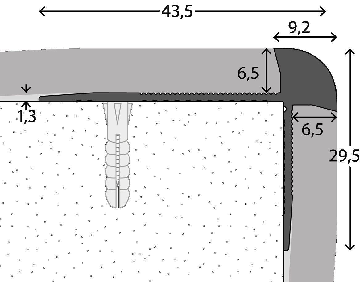 Listatalo lattialista kulma 6,5 mm alumiini mattahopea 2,5 m 1891311250 porraslista