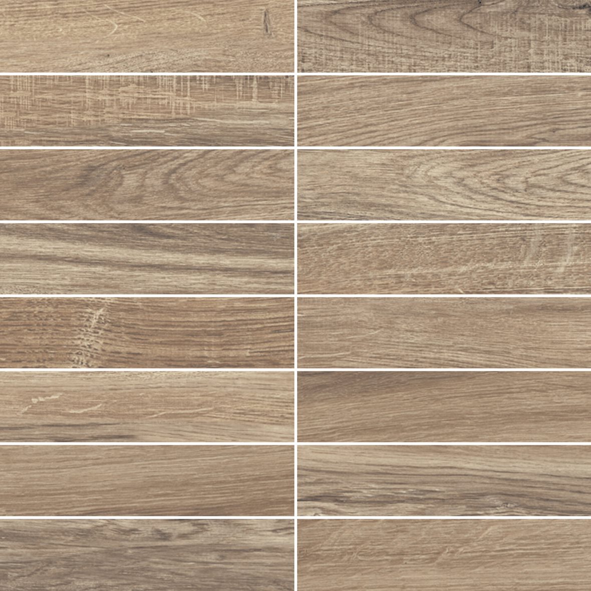 LPC Amazonia AMZ lasitettu porcelanato mosaiikki seinälaatta lattialaatta 3,4X14,7 03 kaarna tasapintainen matta keskitumma ruskea puu