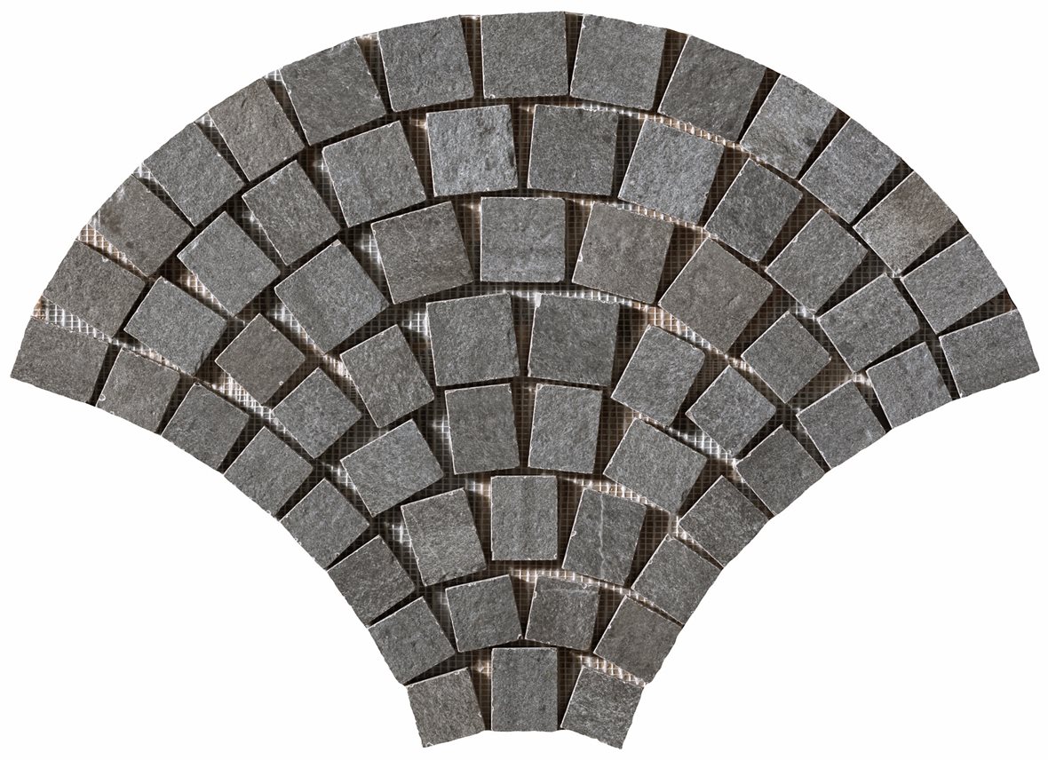 LPC Piazza lasitettu porcelanato mosaiikki seinälaatta lattialaatta Viuhka 01 grafiitti strukturoitu matta tumma musta kivi