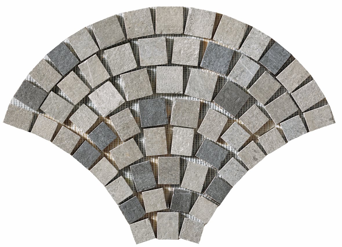 LPC Piazza lasitettu porcelanato mosaiikki seinälaatta lattialaatta Viuhka 05 mix strukturoitu matta tumma moniväri kivi