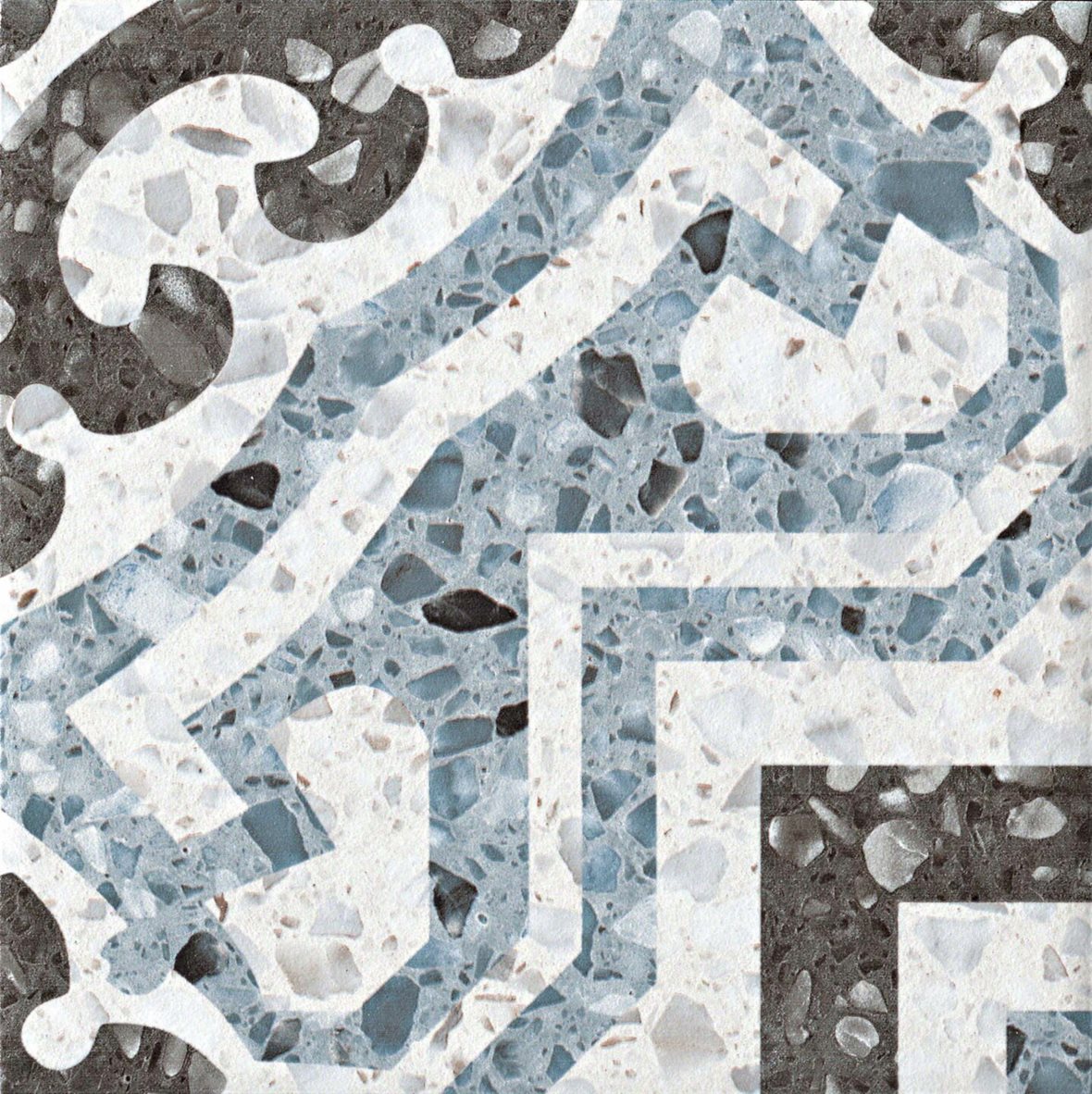 LPC Rome lasitettu kuviolaatta 20X20 06 sininen tasapintainen matta keskitumma harmaa kivi