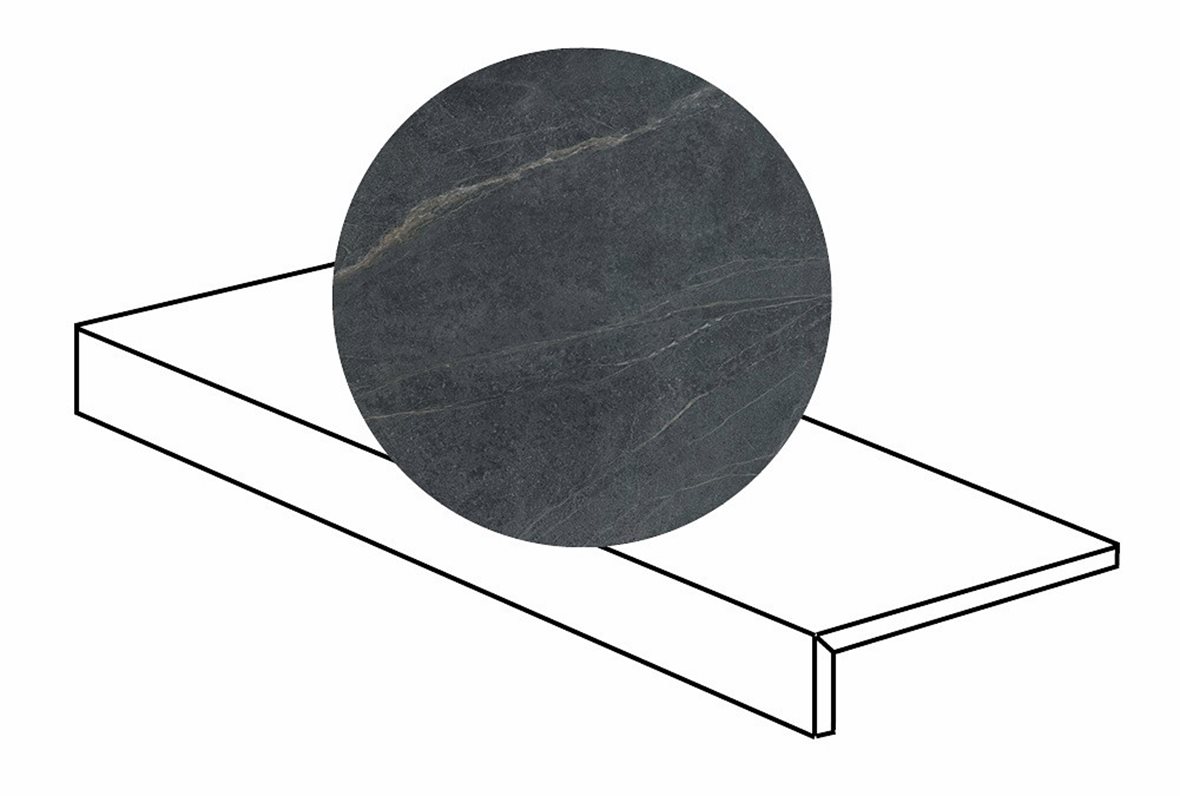 LPC Loimu lasitettu porraslaatta reunalla 15X60 R04 musta karhennettu matta tumma musta kivi