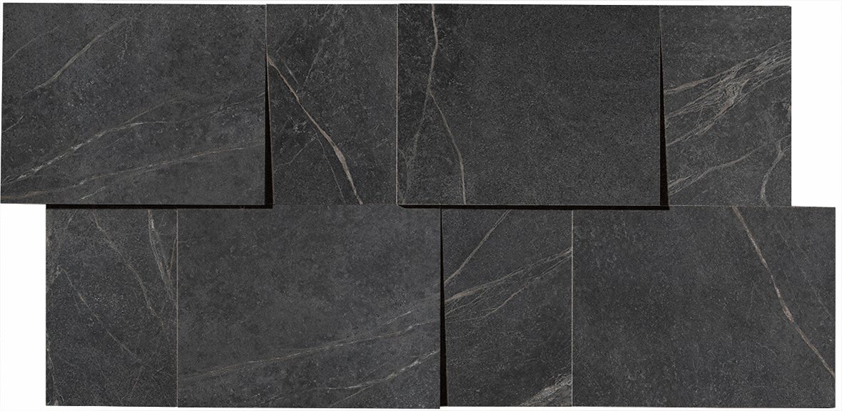 LPC Loimu 3D lasitettu porcelanato seinälaatta 04 musta tasapintainen matta tumma musta kivi