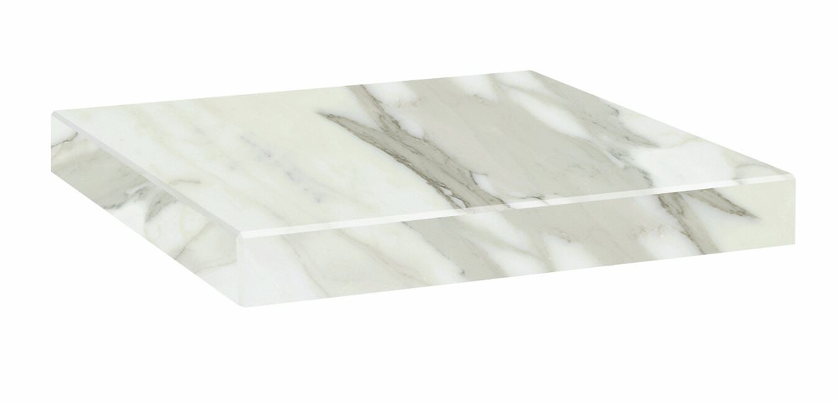 LPC Gloria lasitettu porraslaatta reunalla kulmapala 33X33 02 Calacatta Gold tasapintainen kiillotettu vaalea valkoinen marmori