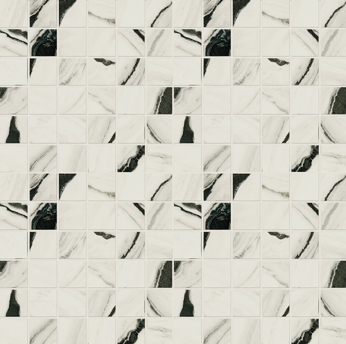 LPC Aventura lasitettu porcelanato mosaiikki seinälaatta lattialaatta 2,3X2,3 02 Panda tasapintainen matta keskitumma valkoinen marmori