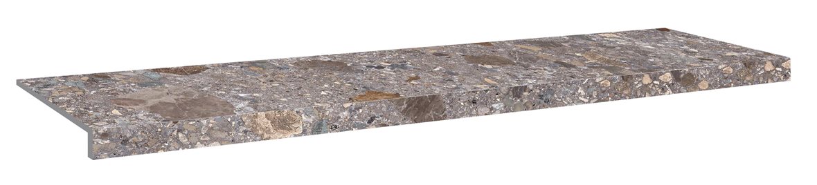 LPC Nordik NDK lasittamaton porraslaatta reunalla 33X120 08 moreeni tasapintainen matta keskitumma harmaa kivi