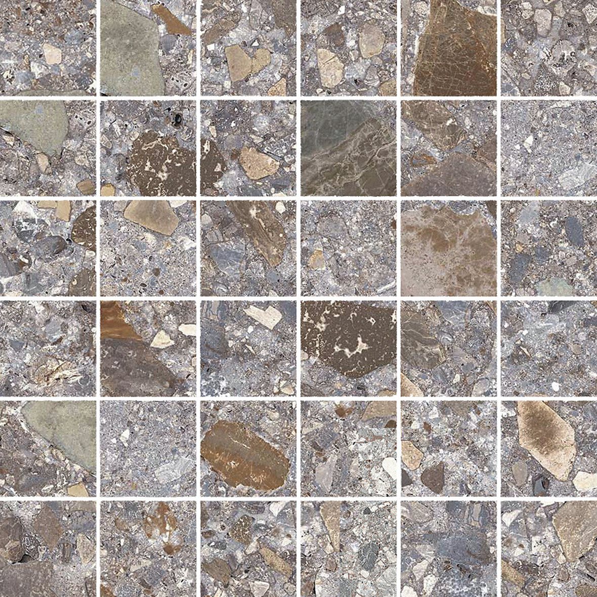 LPC Nordik NDK lasittamaton porcelanato mosaiikki seinälaatta lattialaatta 5X5 08 moreeni tasapintainen matta keskitumma harmaa kivi