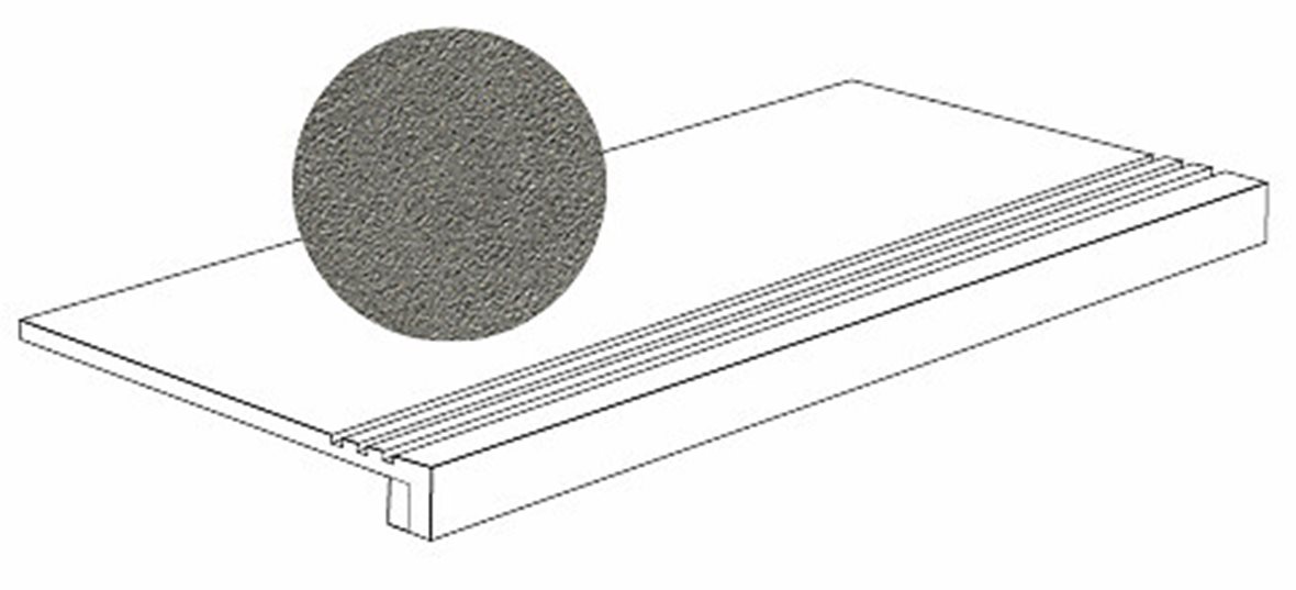 LPC Wales lasittamaton porraslaatta reunalla liukuesteuralla 29,7X59,7 B05 Vulcano hakattu matta vaalea musta kivi