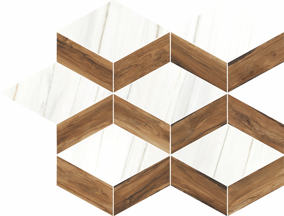 LPC Aspen Diamond lasitettu porcelanato mosaiikki seinälaatta lattialaatta 11,9X14,4 01 mahonki tasapintainen matta tumma tumma puu puu