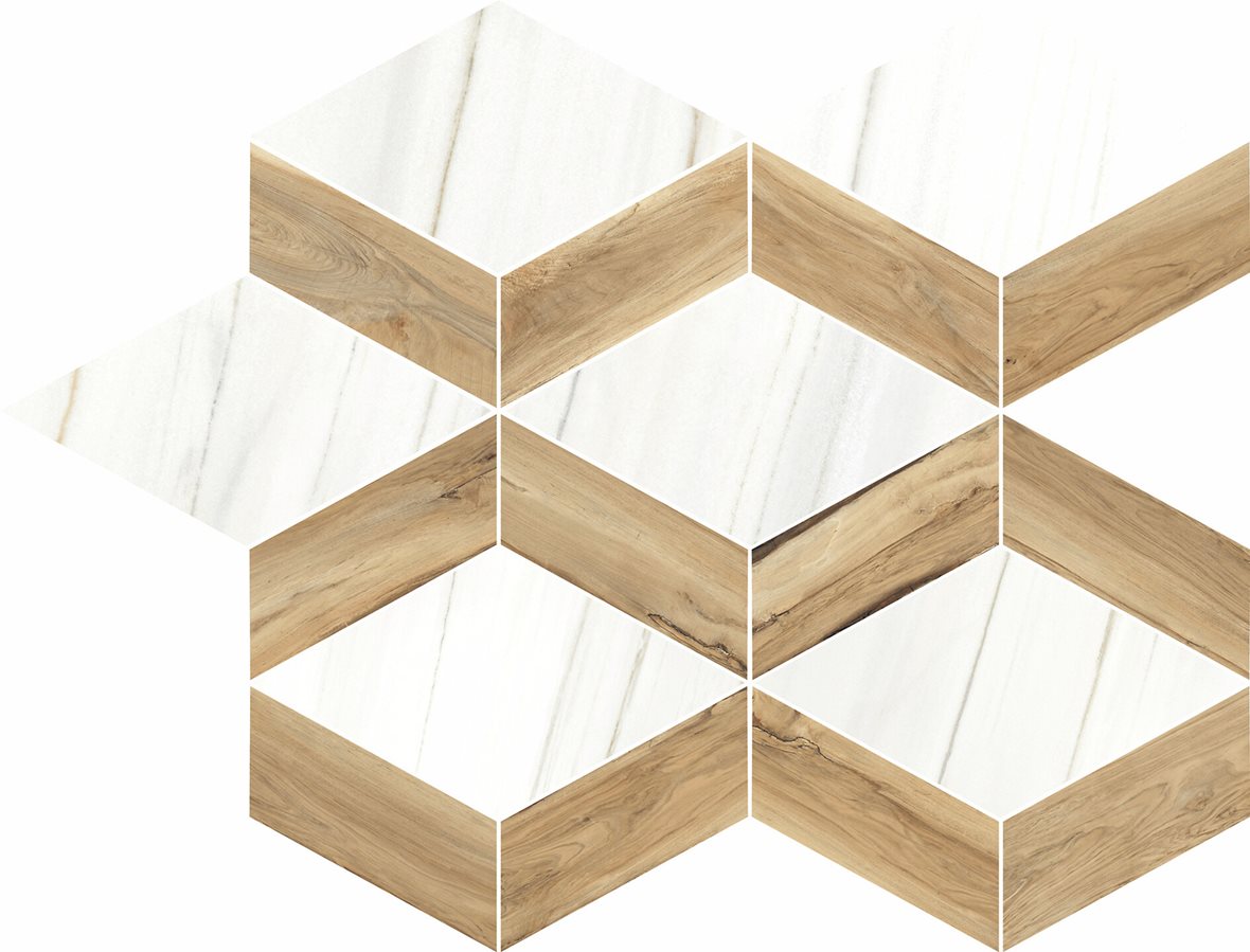 LPC Aspen Diamond lasitettu porcelanato mosaiikki seinälaatta lattialaatta 11,9X14,4 03 tammi tasapintainen matta keskitumma vaalea puu puu