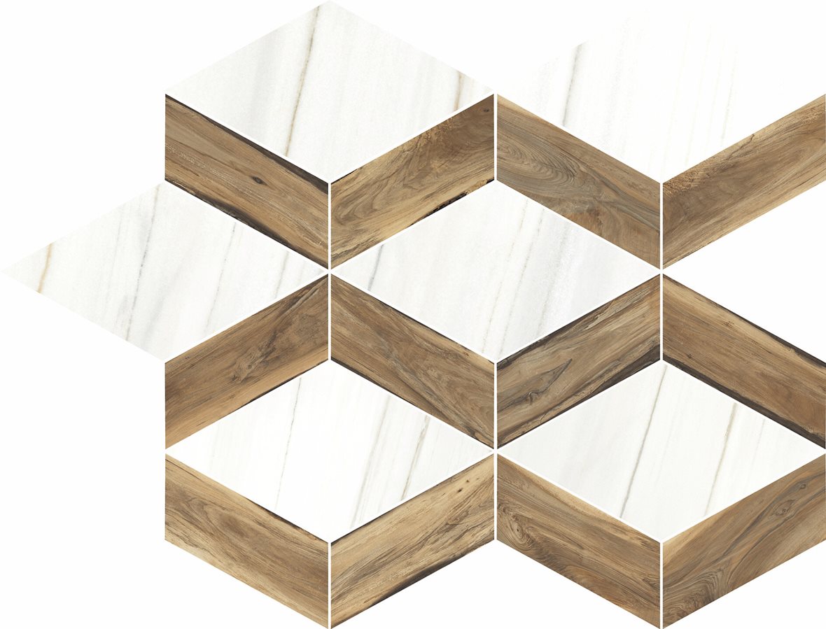 LPC Aspen Diamond lasitettu porcelanato mosaiikki seinälaatta lattialaatta 11,9X14,4 04 pähkinä tasapintainen matta keskitumma vaalea puu puu