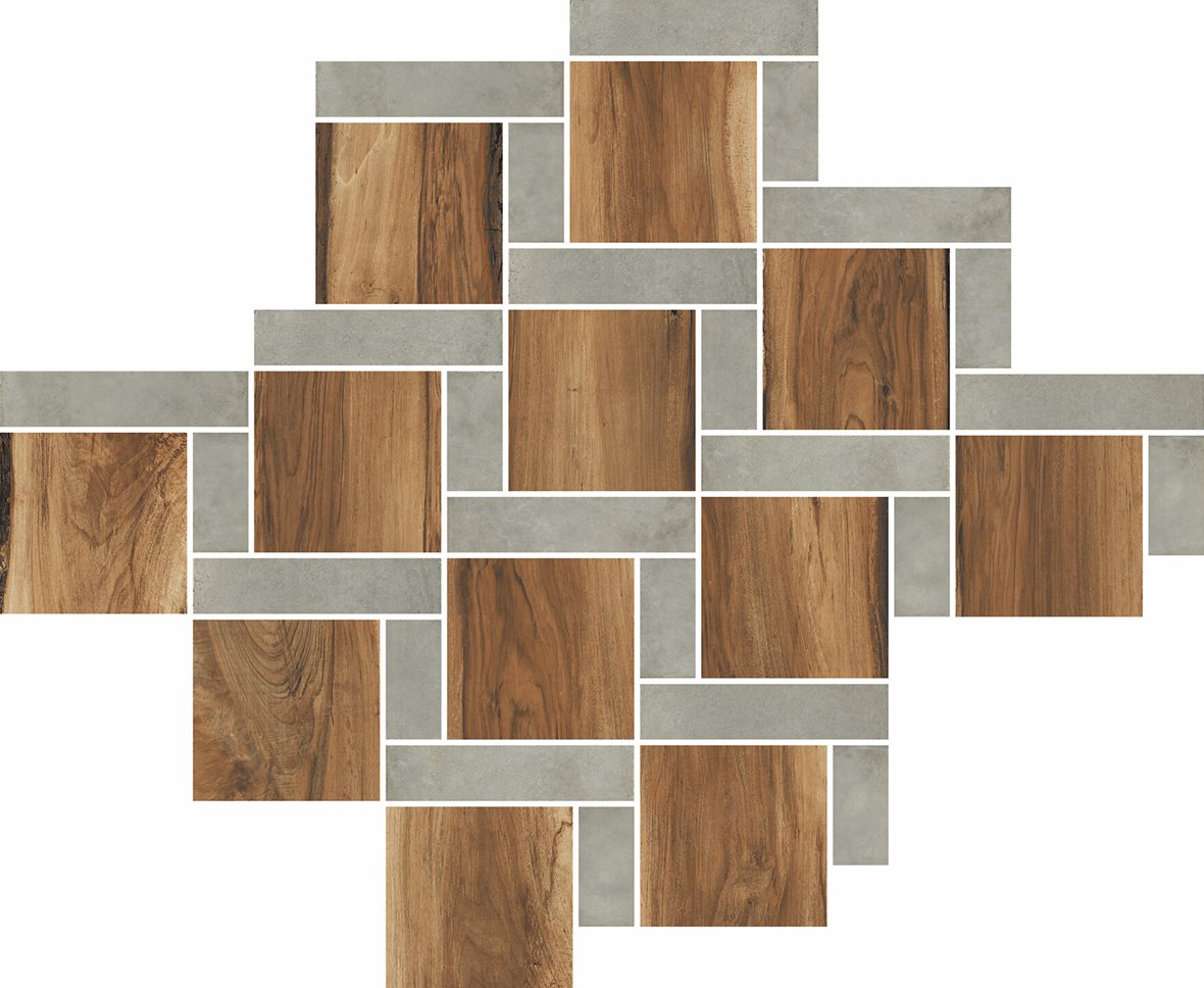 LPC Aspen SikSak lasitettu porcelanato mosaiikki seinälaatta lattialaatta 8,3X8,3 01 mahonki tasapintainen matta tumma tumma puu puu