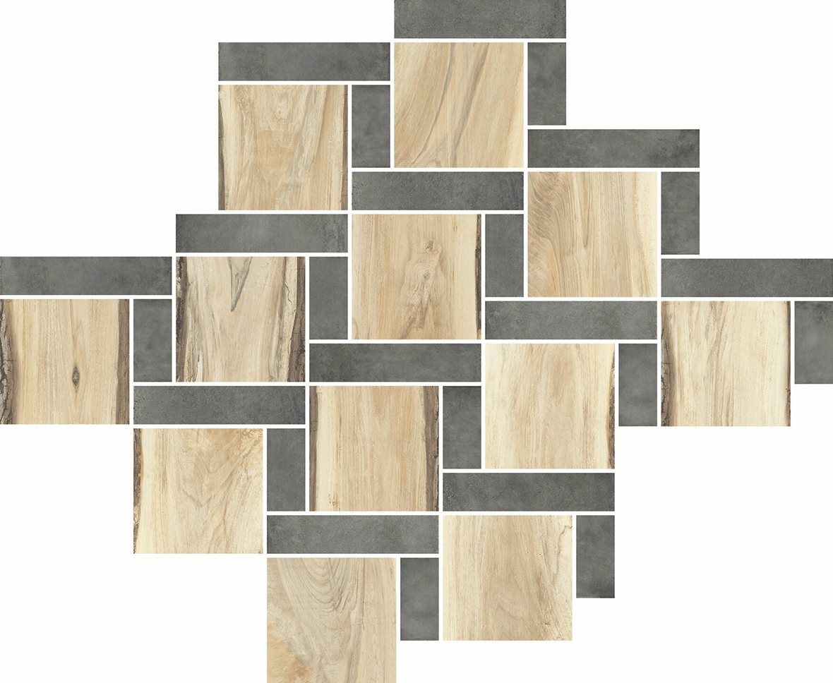 LPC Aspen SikSak lasitettu porcelanato mosaiikki seinälaatta lattialaatta 8,3X8,3 02 vaahtera tasapintainen matta vaalea vaalea puu puu