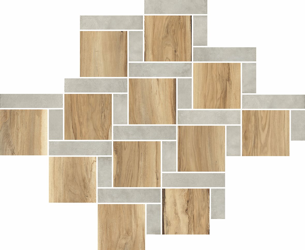 LPC Aspen SikSak lasitettu porcelanato mosaiikki seinälaatta lattialaatta 8,3X8,3 03 tammi tasapintainen matta keskitumma vaalea puu puu