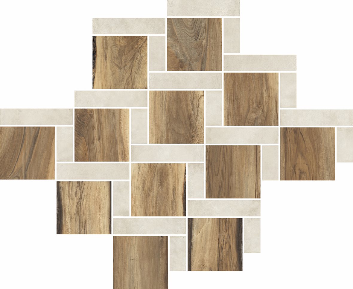 LPC Aspen SikSak lasitettu porcelanato mosaiikki seinälaatta lattialaatta 8,3X8,3 04 pähkinä tasapintainen matta keskitumma vaalea puu puu