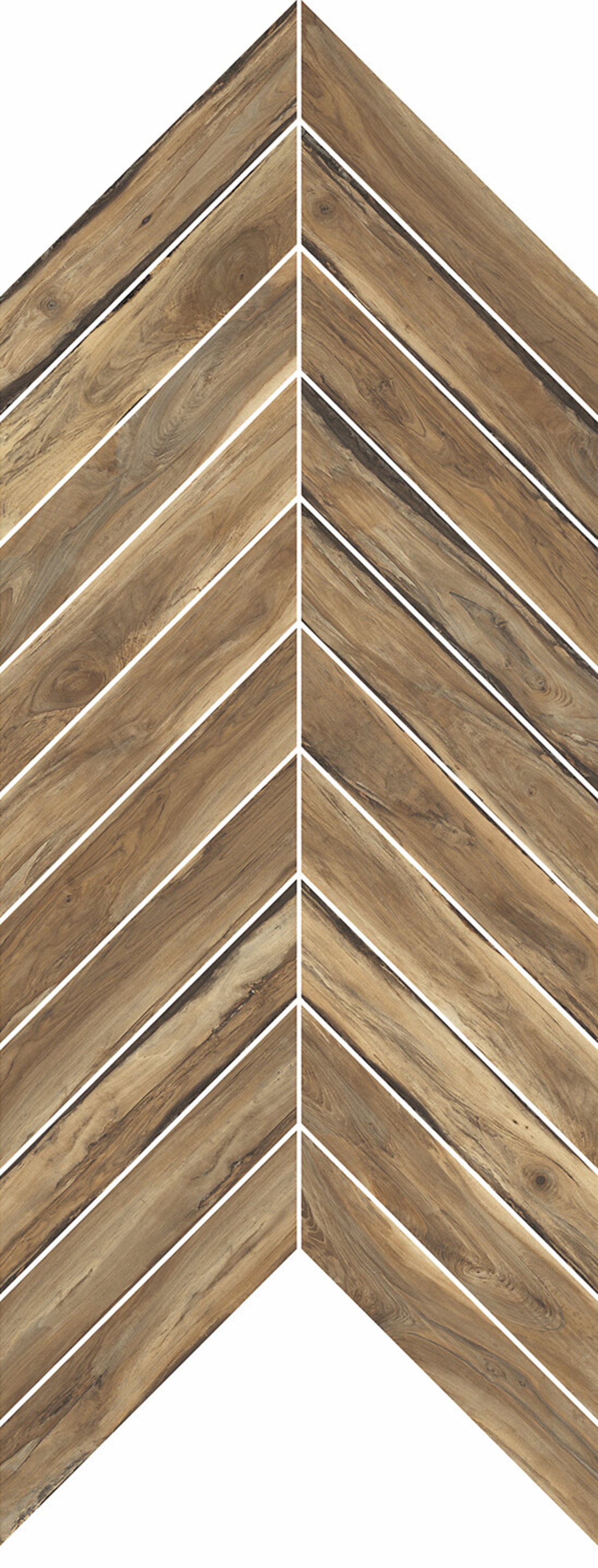 LPC Aspen Chevron lasitettu porcelanato mosaiikki seinälaatta lattialaatta 4,5X16,6 04 pähkinä tasapintainen matta keskitumma vaalea puu puu