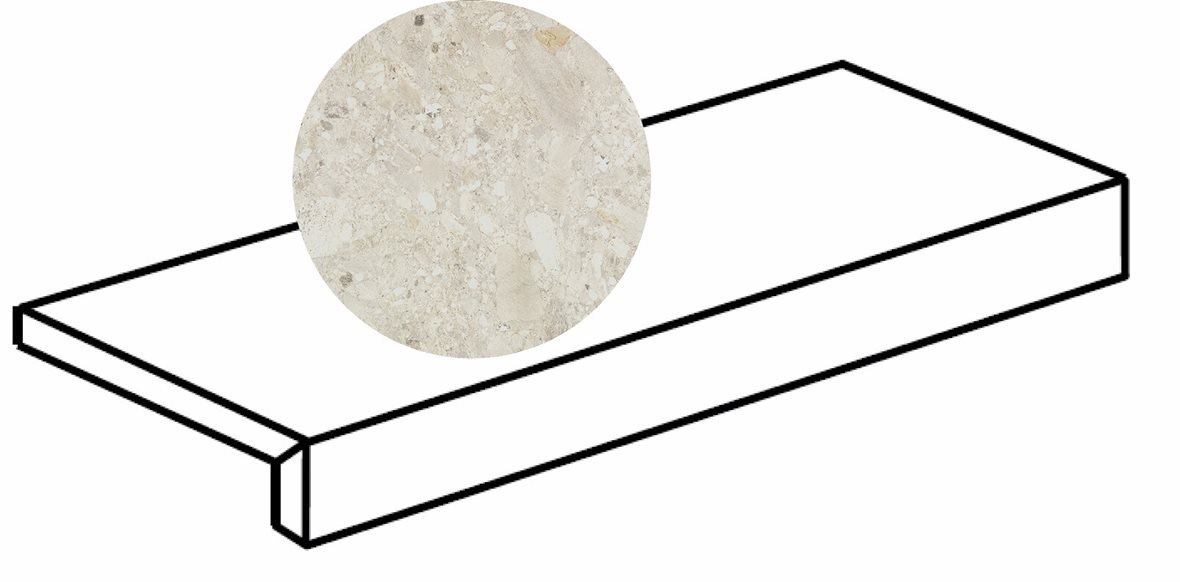 LPC Lombardia lasittamaton porraslaatta reunalla 15X60 R01 luonnonvalkoinen karhennettu matta vaalea valkoinen kivi