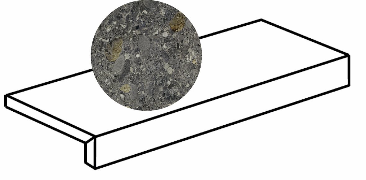 LPC Lombardia lasittamaton porraslaatta reunalla 15X60 02 musta tasapintainen matta tumma musta kivi