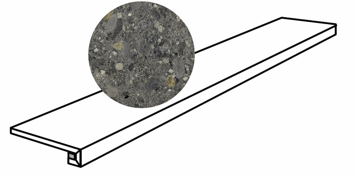 LPC Lombardia lasittamaton porraslaatta reunalla 30X120 02 musta tasapintainen matta tumma musta kivi