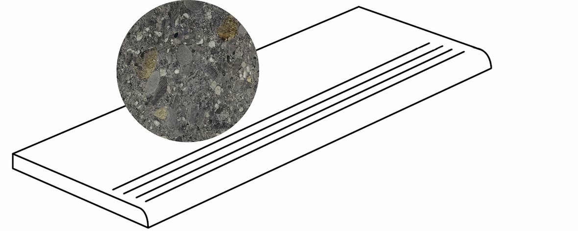 LPC Lombardia lasittamaton porraslaatta liukuesteuralla 30X60 02 musta tasapintainen matta tumma musta kivi