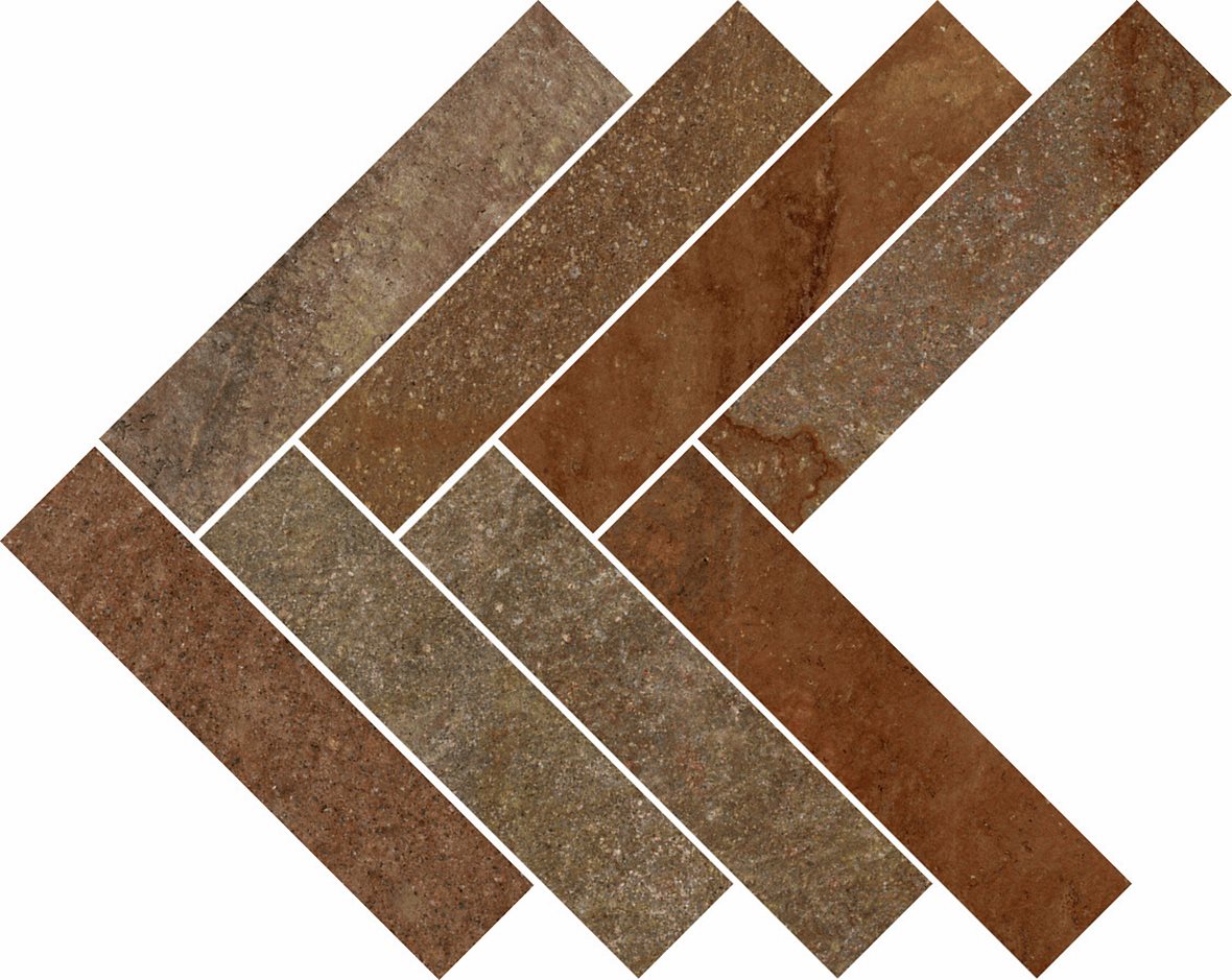 LPC Plaza lasitettu porcelanato mosaiikki ulkolaatta 6X29,5 R04 rosso mix karhennettu matta keskitumma punainen kivi