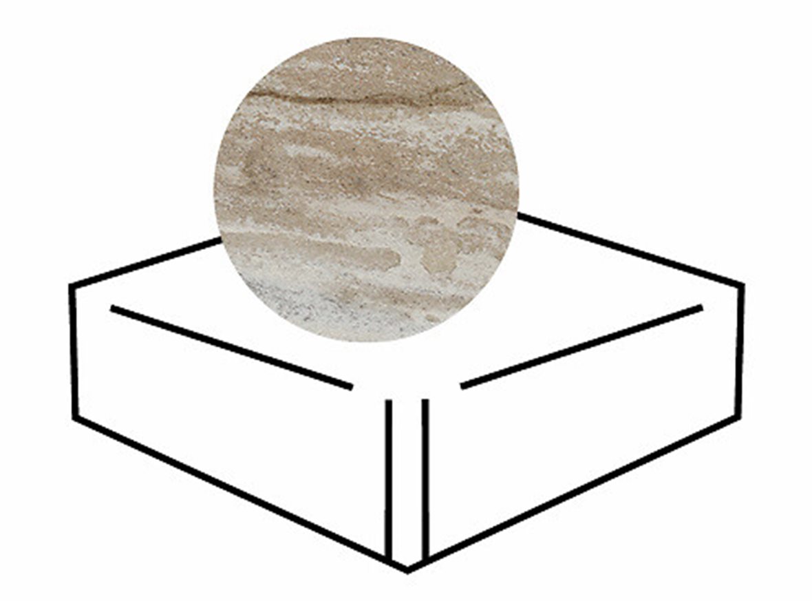 LPC Plaza lasitettu porraslaatta reunalla kulmapala 20X20 R01 beige karhennettu matta keskitumma beige kivi