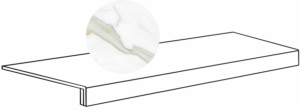 LPC Glamour GLM lasitettu porraslaatta reunalla 33X120 19L Calacatta Select tasapintainen kiillotettu vaalea valkoinen marmori