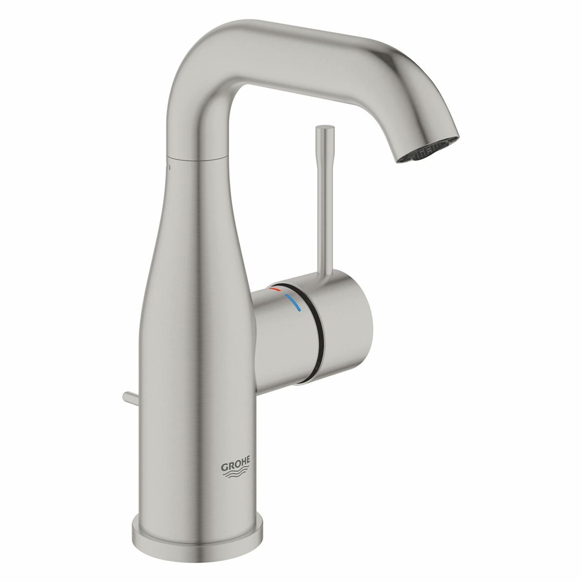 GROHE Essence M pesuallashana supersteel sisältää vipupohjaventtiilin