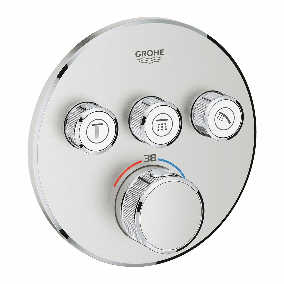 GROHE Grohtherm SmartControl pintaosa termostaattihanalle pyöreä supersteel 3 toimintoa