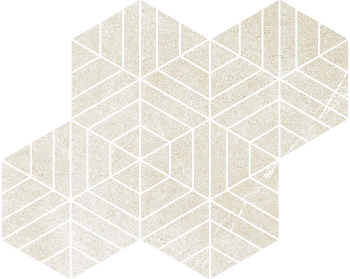 Pukkila Ease lasittamaton porcelanato mosaiikki seinälaatta lattialaatta Esagona T72 Extrawhite tasapintainen matta 6-kulmainen 27,8X34,8 valkoinen ki