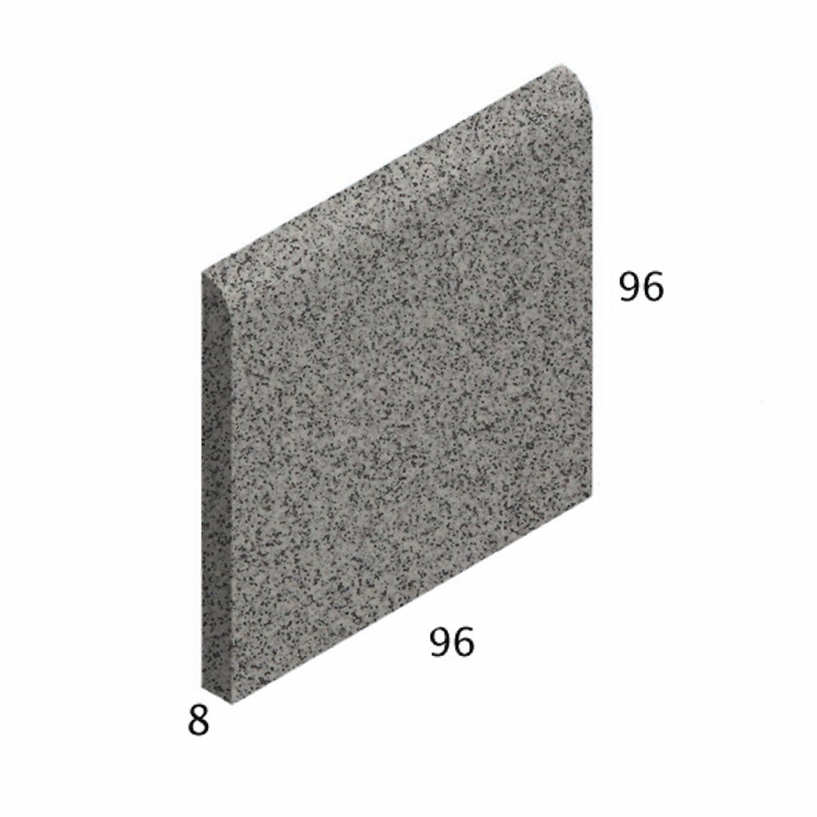 Pukkila Natura lasittamaton jalkalista pyöristetty pitkä sivu 9,6x9,6 granite grey 4409BN/1C tasapintainen matta harmaa pilkullinen