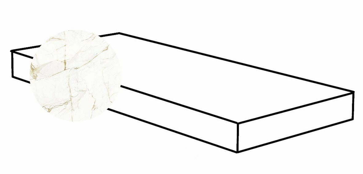 Pukkila Lush lasittamaton porraslaatta reunalla kulmapala 33X119,2 Calacatta Oro Sx tasapintainen kiillotettu oikea valkoinen marmori