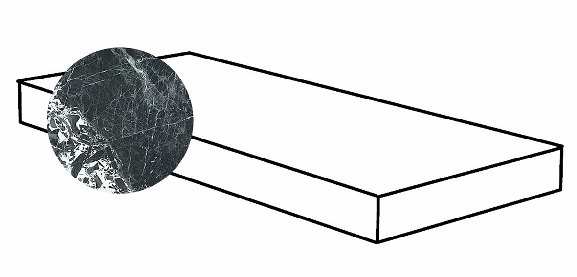 Pukkila Lush lasittamaton porraslaatta reunalla kulmapala 33X119,2 Noir Antique Sx tasapintainen kiillotettu oikea musta marmori