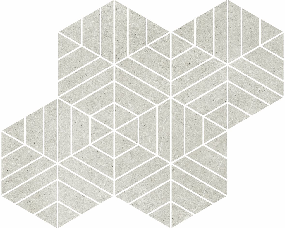 Pukkila Ease lasittamaton porcelanato mosaiikki seinälaatta lattialaatta Esagona T72 Light Grey tasapintainen matta 6-kulmainen 27,8X34,8 harmaa kivi