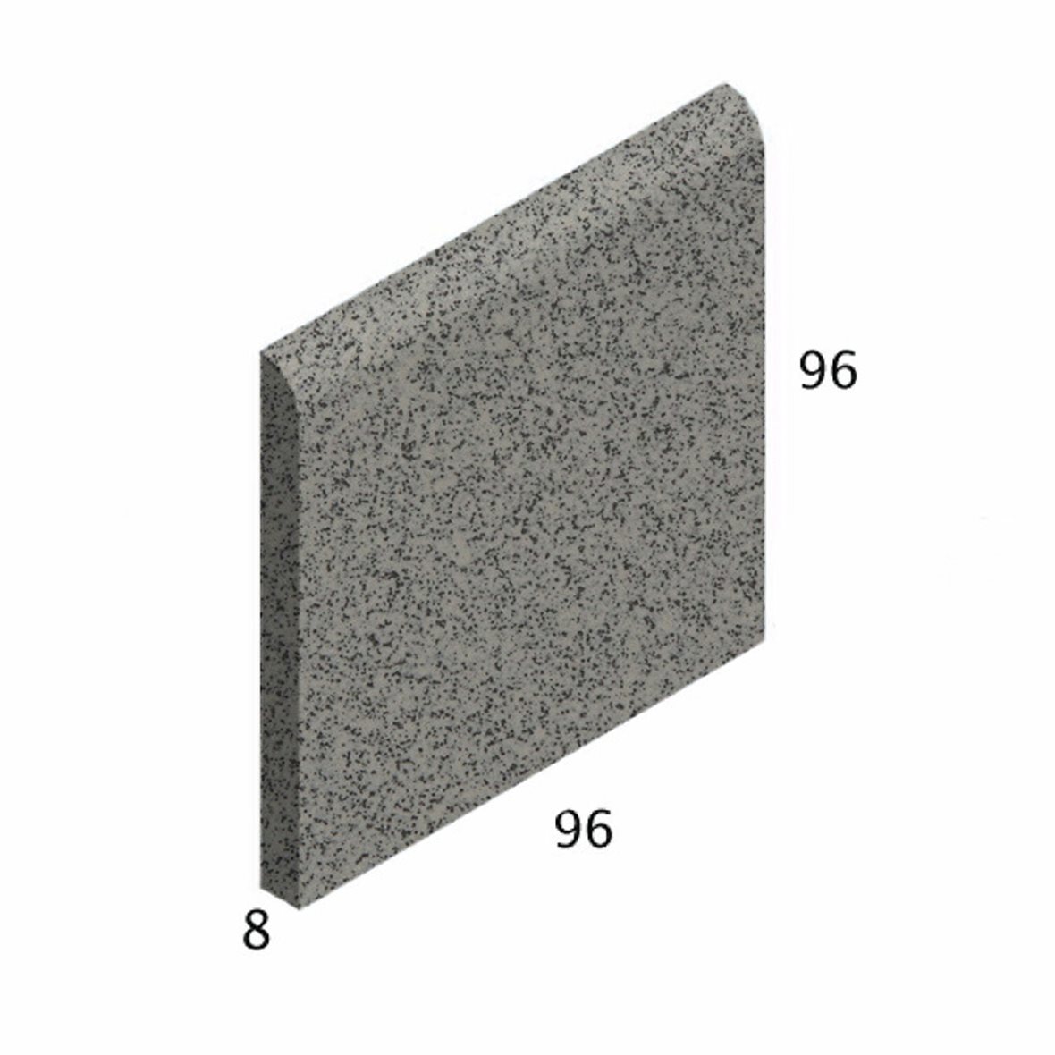 Pukkila Natura lasittamaton jalkalista pyöristetty pitkä sivu 9,6x9,6 speckled grey 4402BN/1C tasapintainen matta harmaa pilkullinen