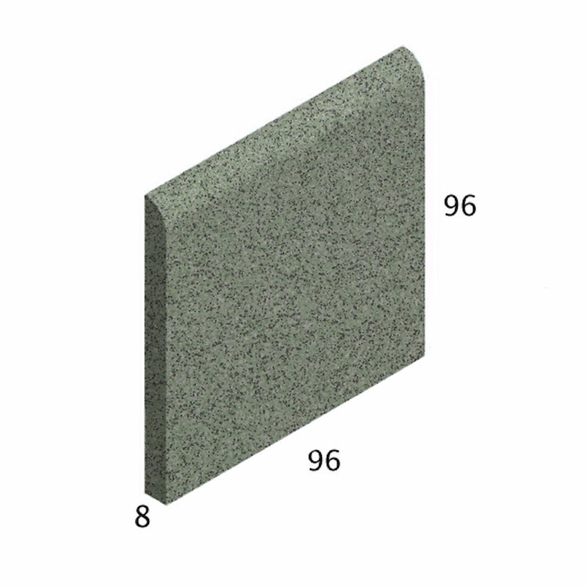 Pukkila Natura lasittamaton jalkalista pyöristetty pitkä sivu 9,6x9,6 granite green 4422BN/1C tasapintainen matta vihreä pilkullinen