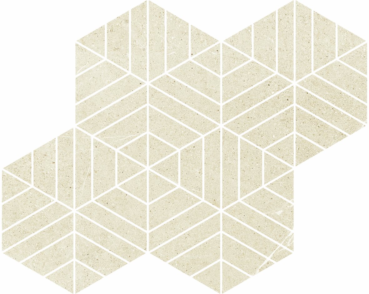 Pukkila Ease lasittamaton porcelanato mosaiikki seinälaatta lattialaatta Esagona T72 Sand tasapintainen matta 6-kulmainen 27,8X34,8 beige kivi