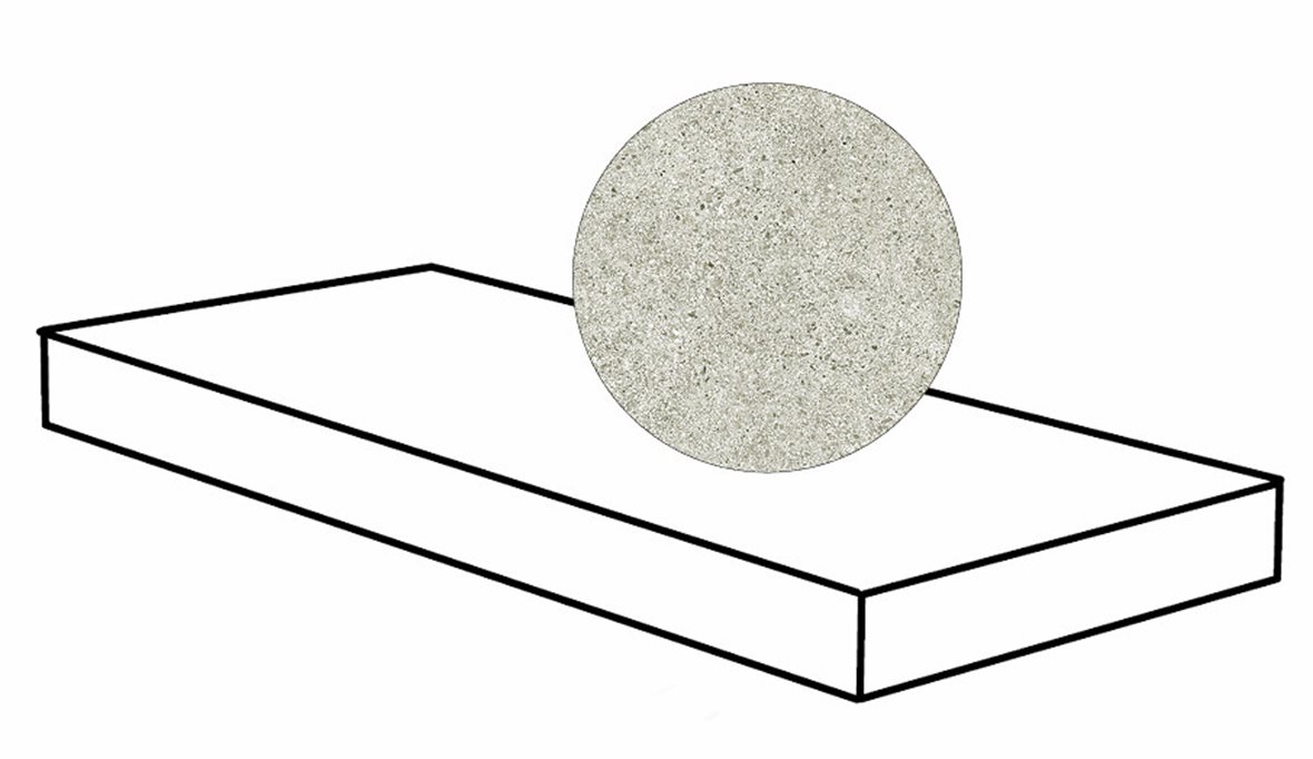 Pukkila Deep lasittamaton porraslaatta reunalla kulmapala 33X120 Powder tasapintainen matta oikea vaalea harmaa kivi