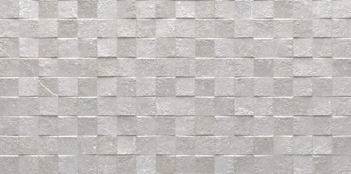 Pukkila Piazen lasitettu kuviolaatta 30X60 Oyster Cubic kohokuvioinen matta harmaa betoni