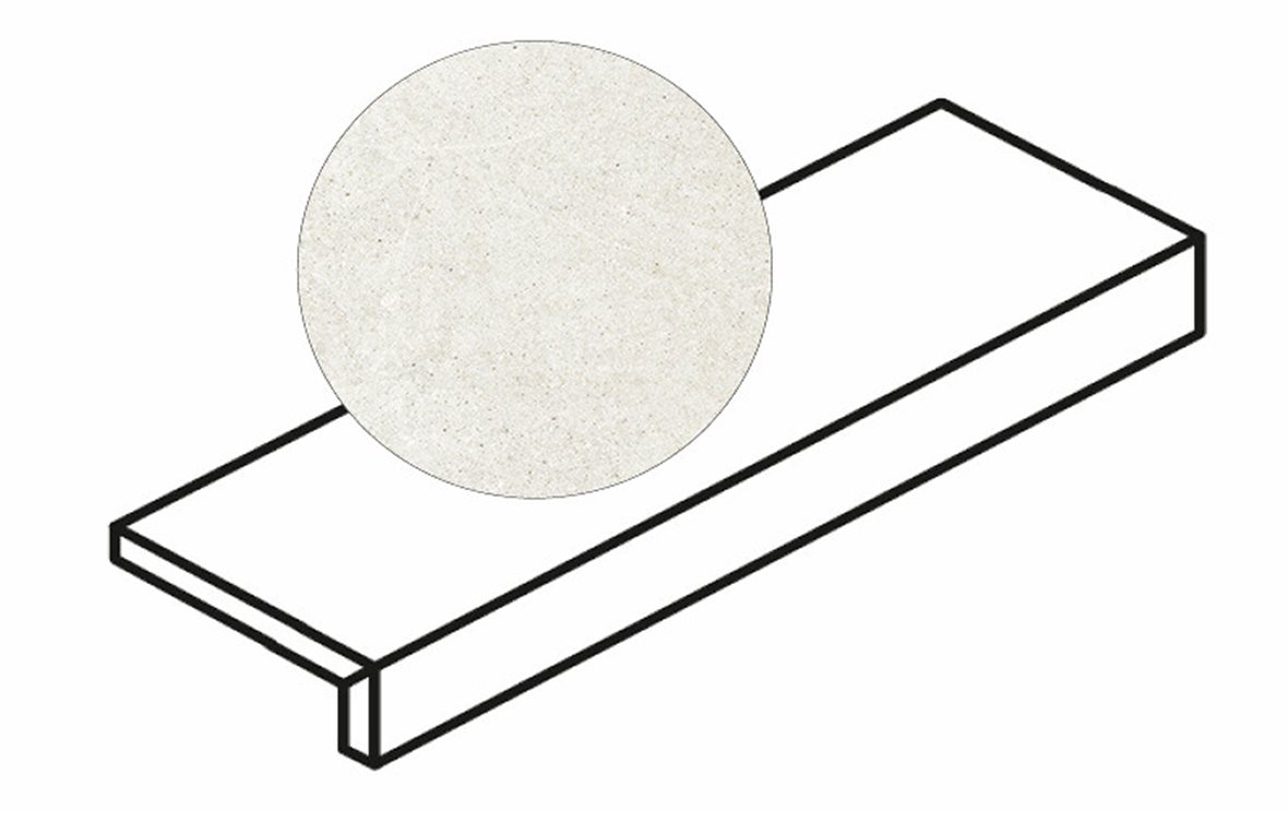 Pukkila Ease lasittamaton porraslaatta reunalla 15X60 Extrawhite karhennettu matta R11 valkoinen kivi