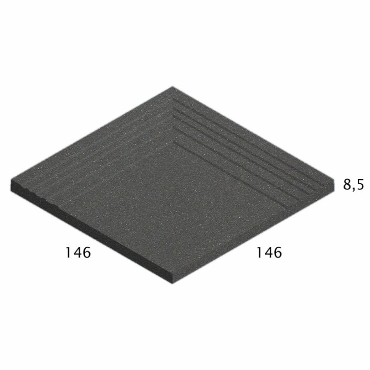 Pukkila Natura lasittamaton porraslaatta liukuesteuralla 14,6X14,6 musta 6614RSTC/1C strukturoitu matta musta yksivärinen