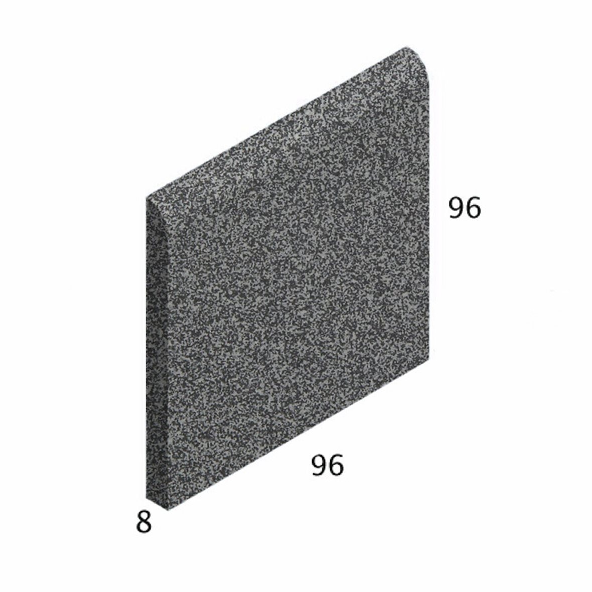 Pukkila Natura lasittamaton jalkalista pyöristetty pitkä sivu 9,6x9,6 specled black/white 4424BN/1C tasapintainen matta musta pilkullinen