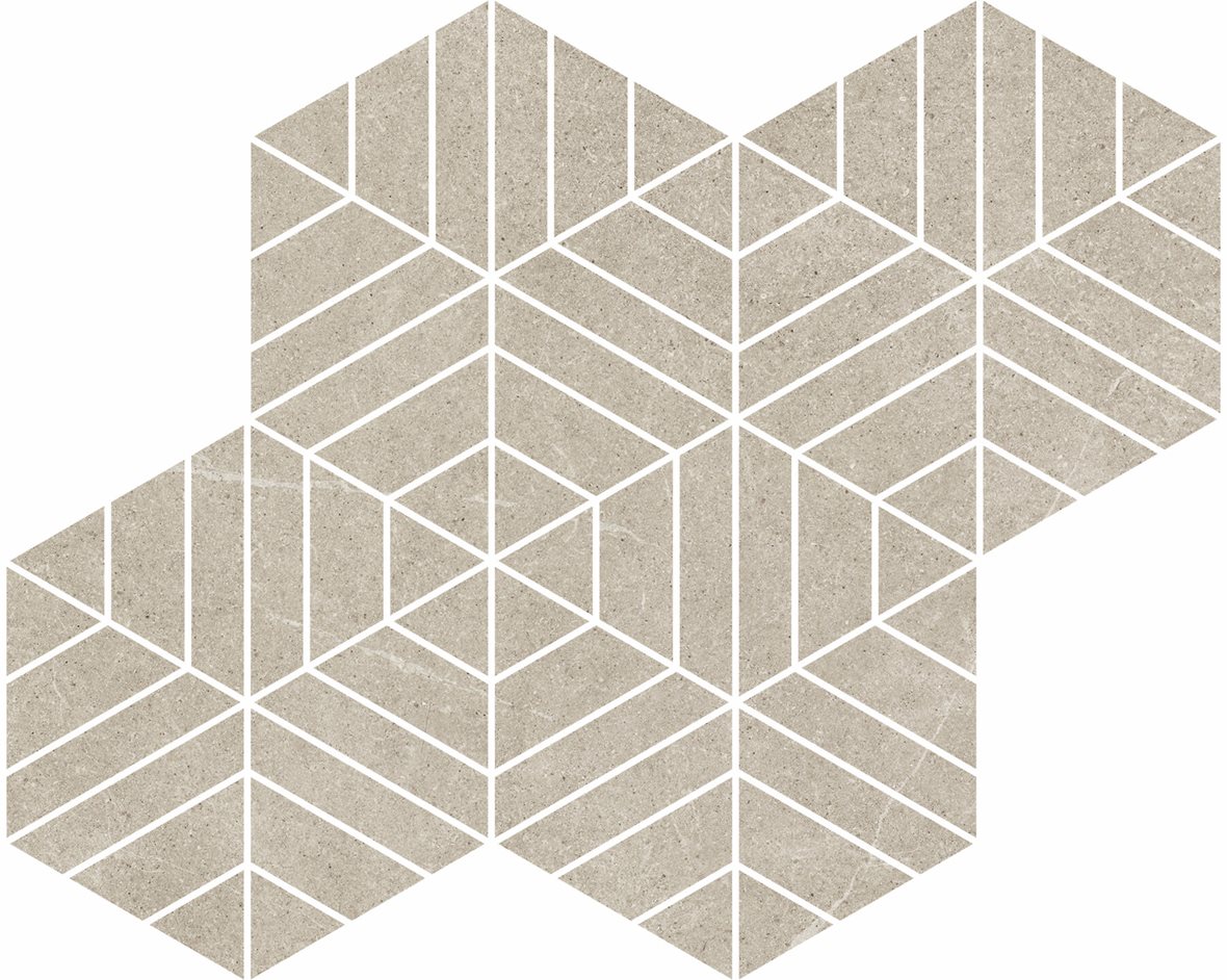 Pukkila Ease lasittamaton porcelanato mosaiikki seinälaatta lattialaatta Esagona T72 Greige tasapintainen matta 6-kulmainen 27,8X34,8 beige kivi
