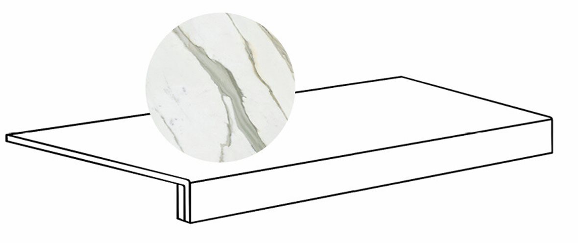 LPC Gloria lasittamaton porraslaatta reunalla 33X80 02 Calacatta Gold tasapintainen matta vaalea valkoinen marmori