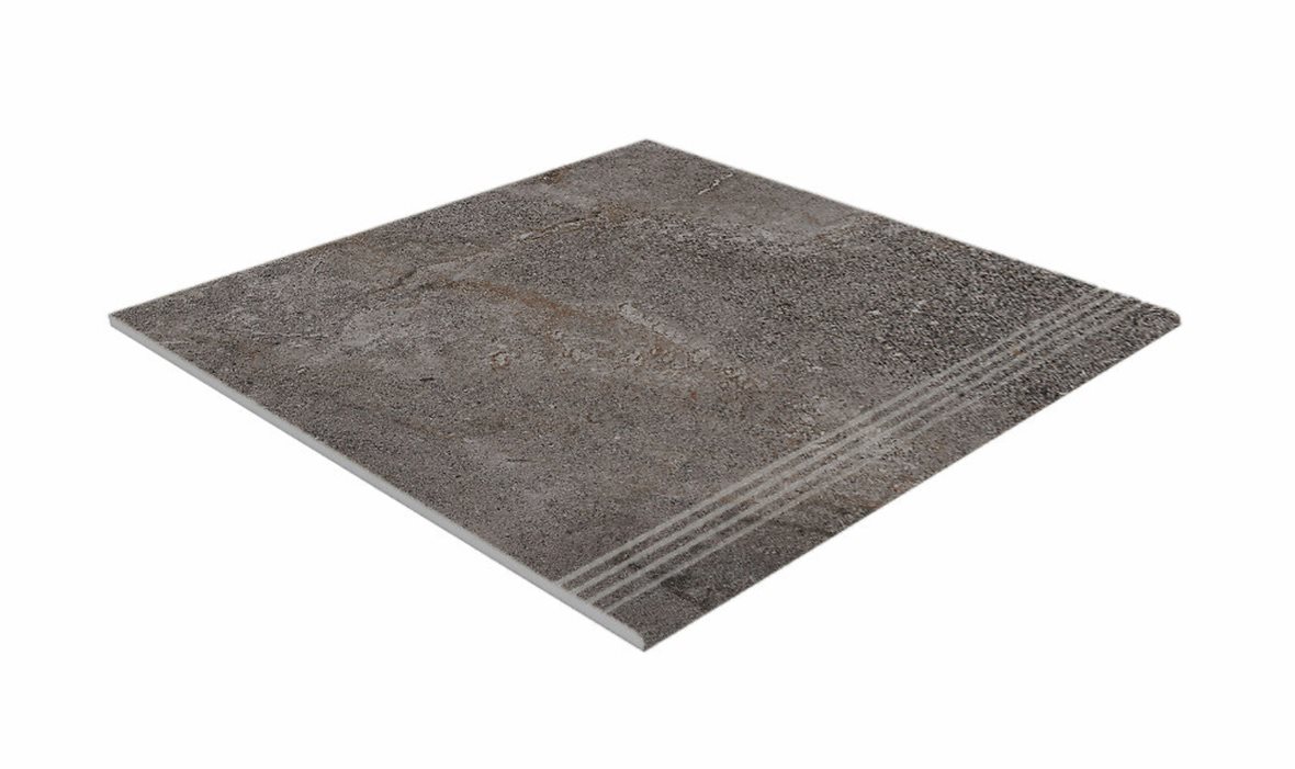 Pukkila Stone Age lasittamaton porraslaatta liukuesteuralla 60X60 Anthracite tasapintainen matta tumma harmaa kivi