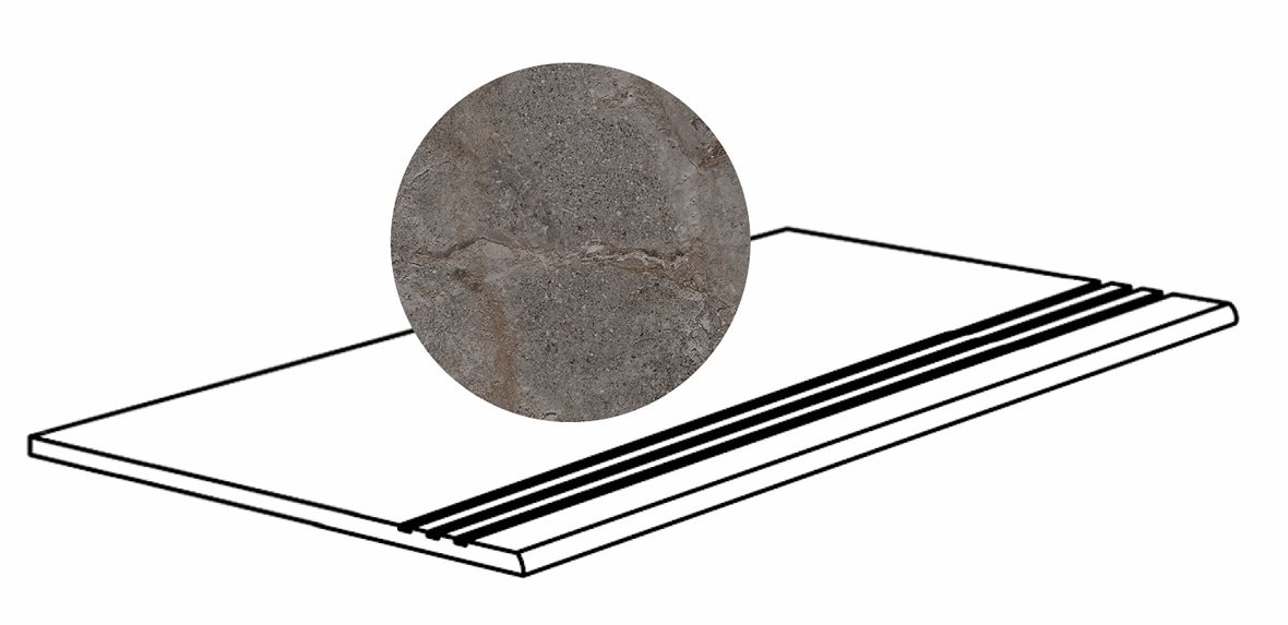 Pukkila Stone Age lasittamaton porraslaatta liukuesteuralla 45X90 Anthracite tasapintainen tumma harmaa kivi