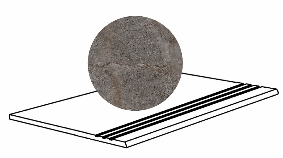 Pukkila Stone Age lasittamaton porraslaatta liukuesteuralla 30X60 Anthracite tasapintainen tumma harmaa kivi