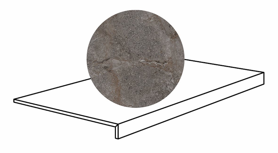 Pukkila Stone Age lasittamaton porraslaatta reunalla 30X60 Anthracite tasapintainen tumma harmaa kivi